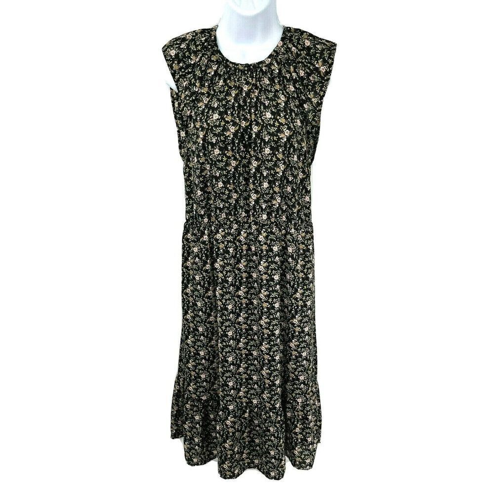 J. Crew Black Floral‎ Dress Size Small Pockets Mercantile